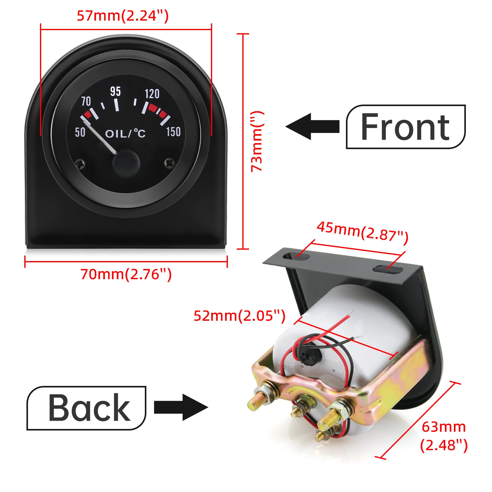 12V Universal Vehicle 2'' 52MM Oil Pressure Water Temperature Gauge Oil Temp Voltmeter Fuel Level Meter with Car Bracket Holder view 6