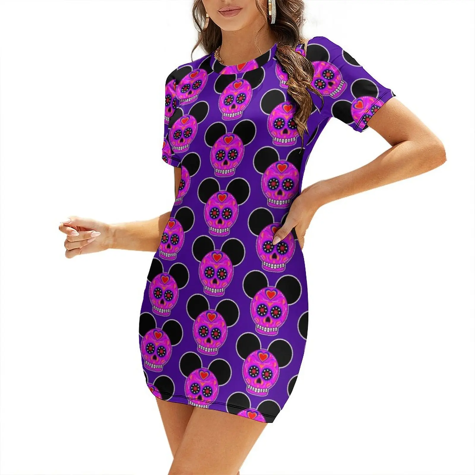 Dia De Los Muertos Ears (Pink) Short-Sleeved Dress birthday dress for women luxury 2026 Bride dresses luxury dresses