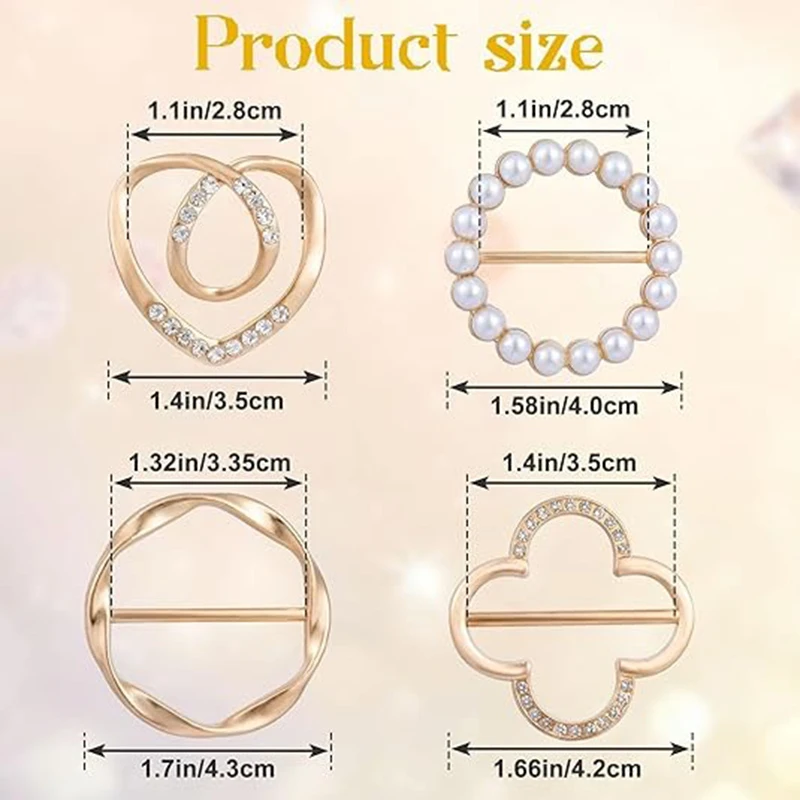 4 قطعة مشبك حلقة وشاح-تي شيرت العلاقات مقاطع الملابس الزاوية معقود زر للنساء موضة المعادن دائرة مستديرة قميص كليب مشبك #6