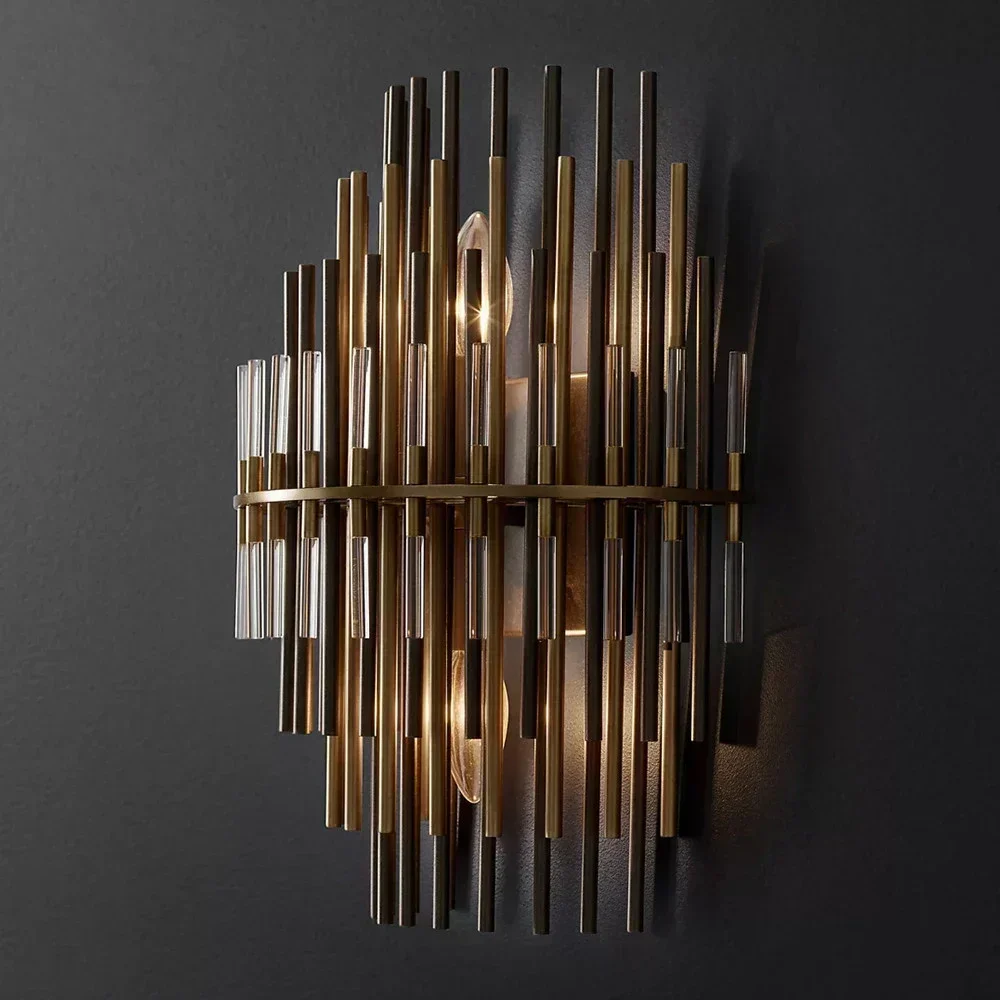 

Retro Metal Rods Wall Lamp LED Brass Nickel Modern Glass Wall Lighting Living Room Wall Sconce Lamps for Bathroom
