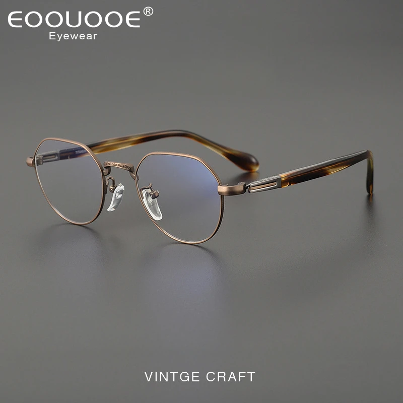 Designer Ultra-Light Pure Titanium Glasses Frame Plate Polygon Irregular Men Women Retro Myopia Prescription Eyelasses Frames