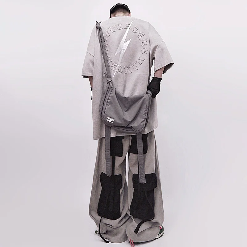 Luzhen bolsos de contraste de cor personalizados decorar design baggy calças casuais masculinas 2025 cintura elástica calças largas jy1949