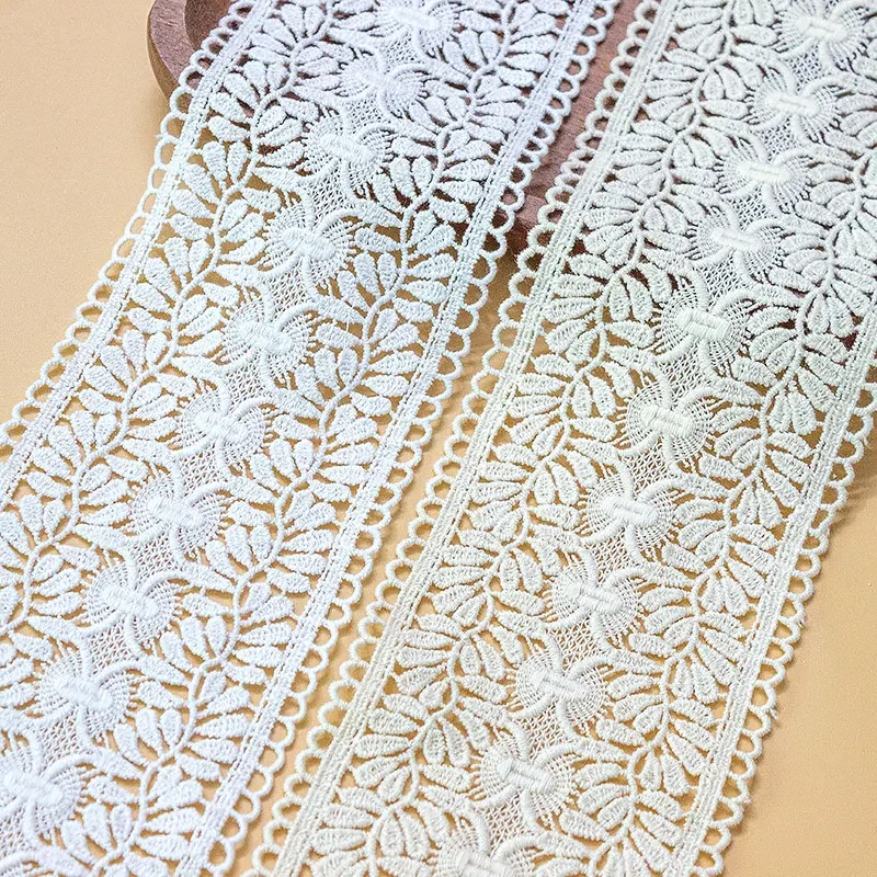 2Y White Beige Embroidered Lace Ribbons French African Lace Fabric DIY Handmade Sewing Craft Wedding Gift Wrapping Decoration