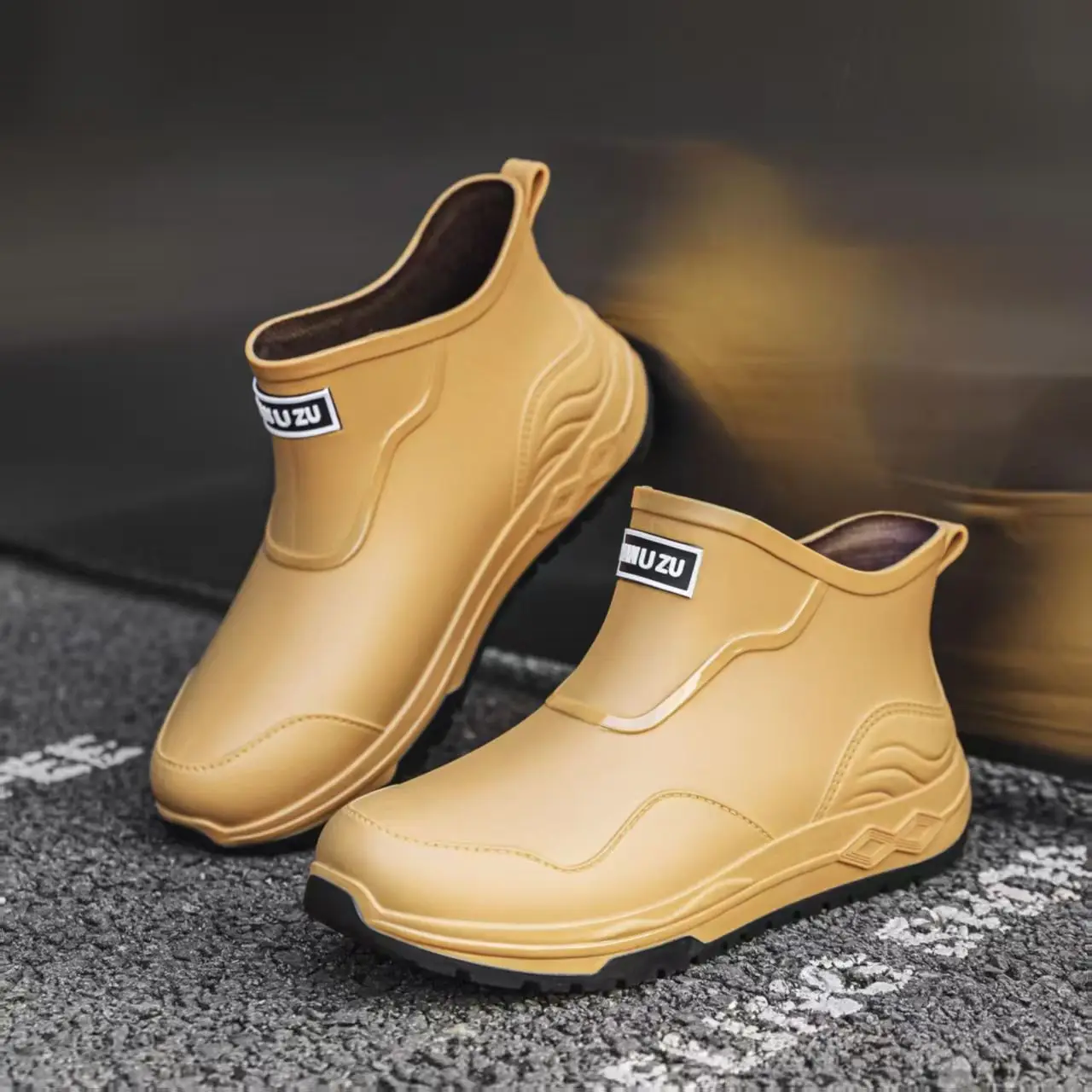 

Мужские резиновые сапоги Four Seasons на плоской подошве до щиколотки, нескользящая водонепроницаемая кухонная рабочая обувь на толстой подошве с круглым носком, рыболовная болотная обувь