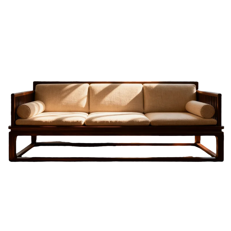 New Chinese black walnut sofa bed simple living room inline fabric sofa