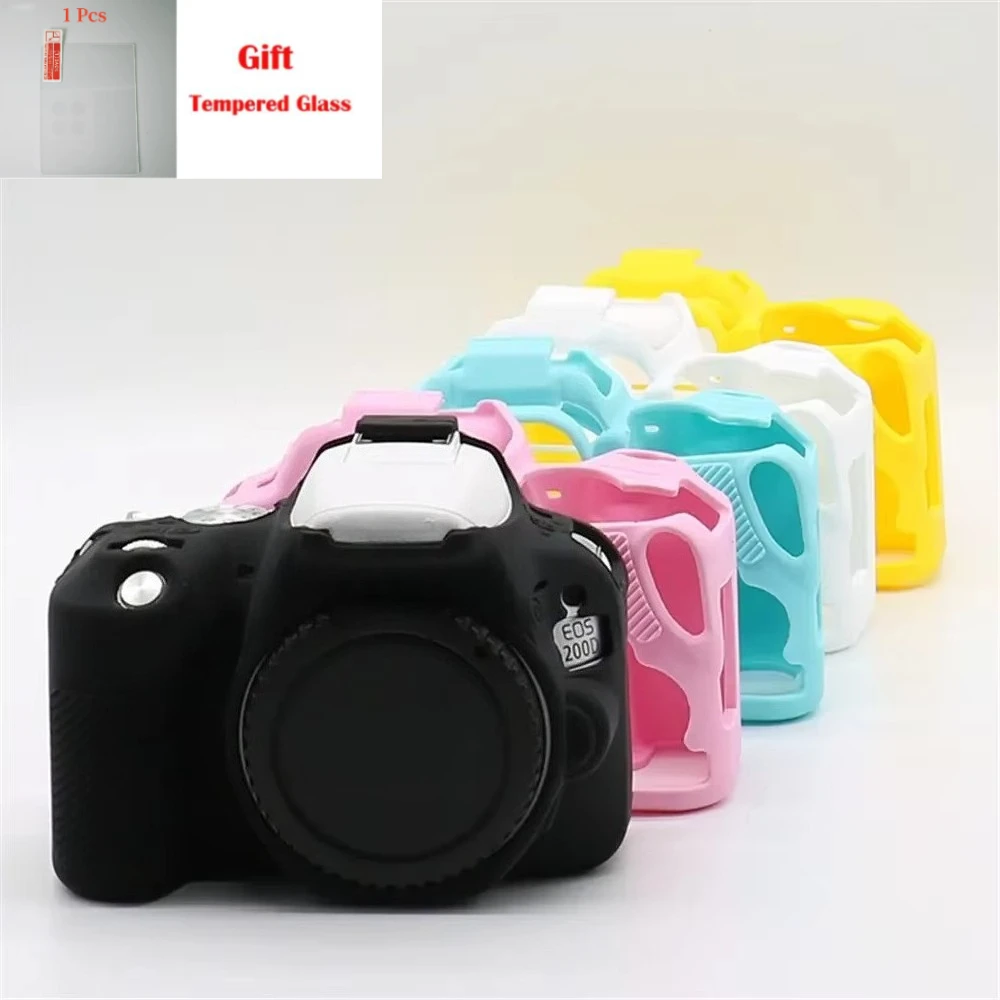 Protective case For Canon EOS 200D 200DII 250D Soft Silicone Armor Body Case Camera Rubber Cover Skin + 1PCS Free Tempered Film