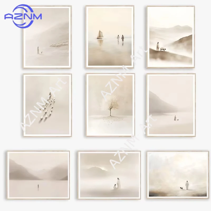 1 Stück, minimalistisches Jesus-Poster, treuer Hirte, modernes Bibel-Christentum, Leinwandgemälde, neutrale Wandkunst, Wohnzimmer, Zuhause
