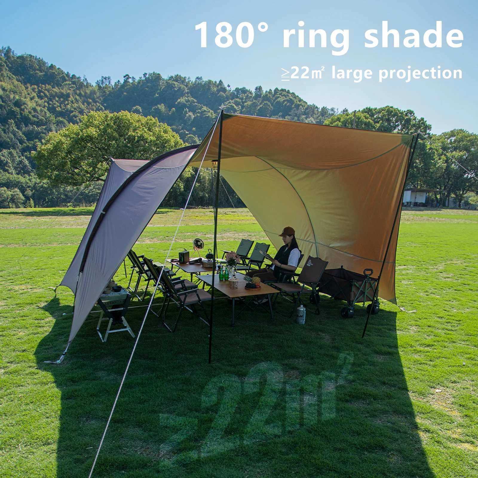 BISINNA Outdoor Camping Folding Portable Tunnel Large Canopy Coated with Silver Sunblock Shade Camping Rain and Wind