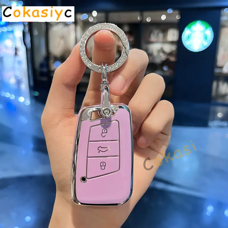 TPU Car Smart Key Case Cover Bag  Fashion Keychain For VW Volkseagen Passat B8 Magotan For Skoda Superb A7 Kodiaq Seat Shell Fob