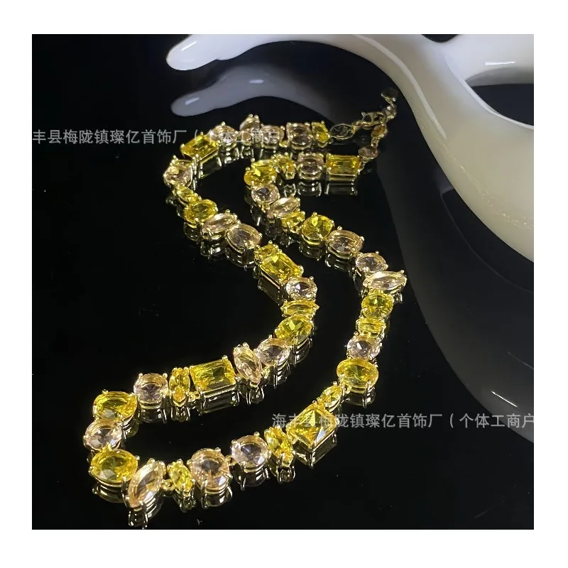 

Shijia's New Yellow Dopamine Necklace, Imitation Crystal Cutting Water Drop Bracelet, Niche Exquisite Jewelry
