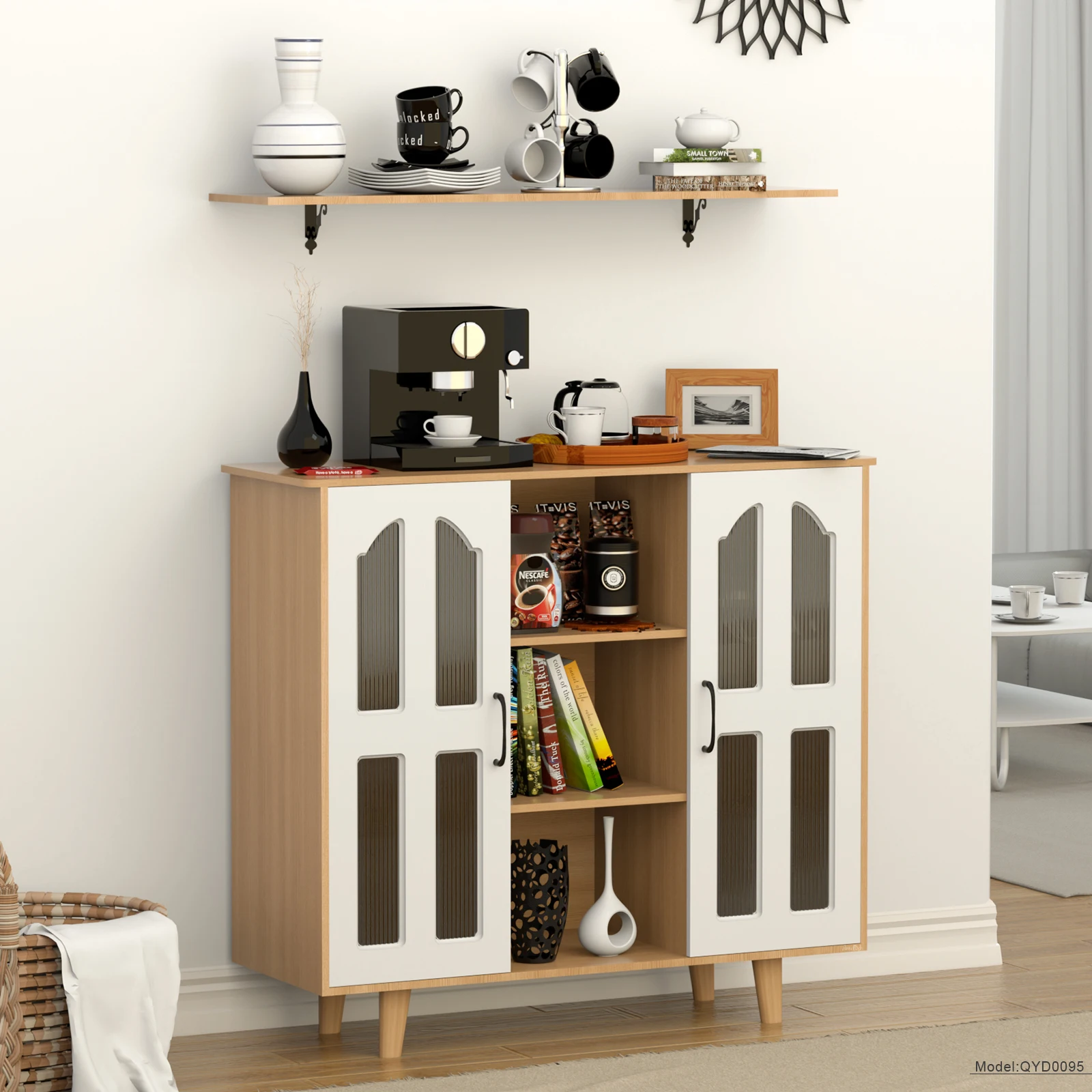 AnneFish Coffee Coner  Coffee Cabinet With Large Storage Capacity For Living Room 100cm(L)*80cm(H)*35cm(W)