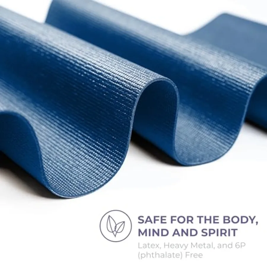 Studio yoga mats for home and gym use, 5mm thick PVC, black, non-slip textured surface with alignment lines
