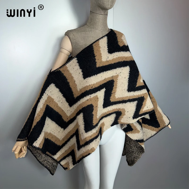 WINYI البلوز سترة كيب المرأة بلايز الخريف والشتاء برج خارجي محبوك غير النظامية كم علوي طباعة موضة المعطف عباءة #2