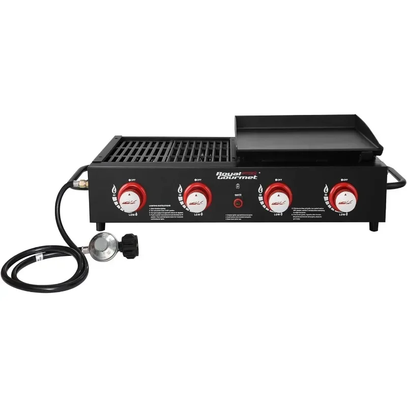 Royal Gourmet GD4002T Tailgater Tabletop Gas Grill Griddle, 4-Burner Portable Propane Grill Griddle Combo