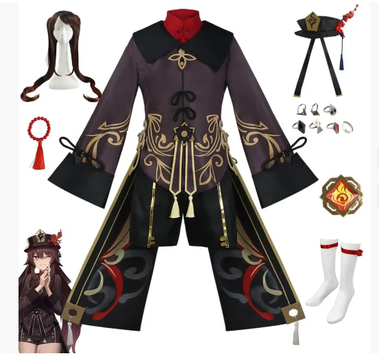 

Game Impact Hutao Cosplay Costume Hu Tao Cosplay Wig with Hat Original Rings Double Ponytail