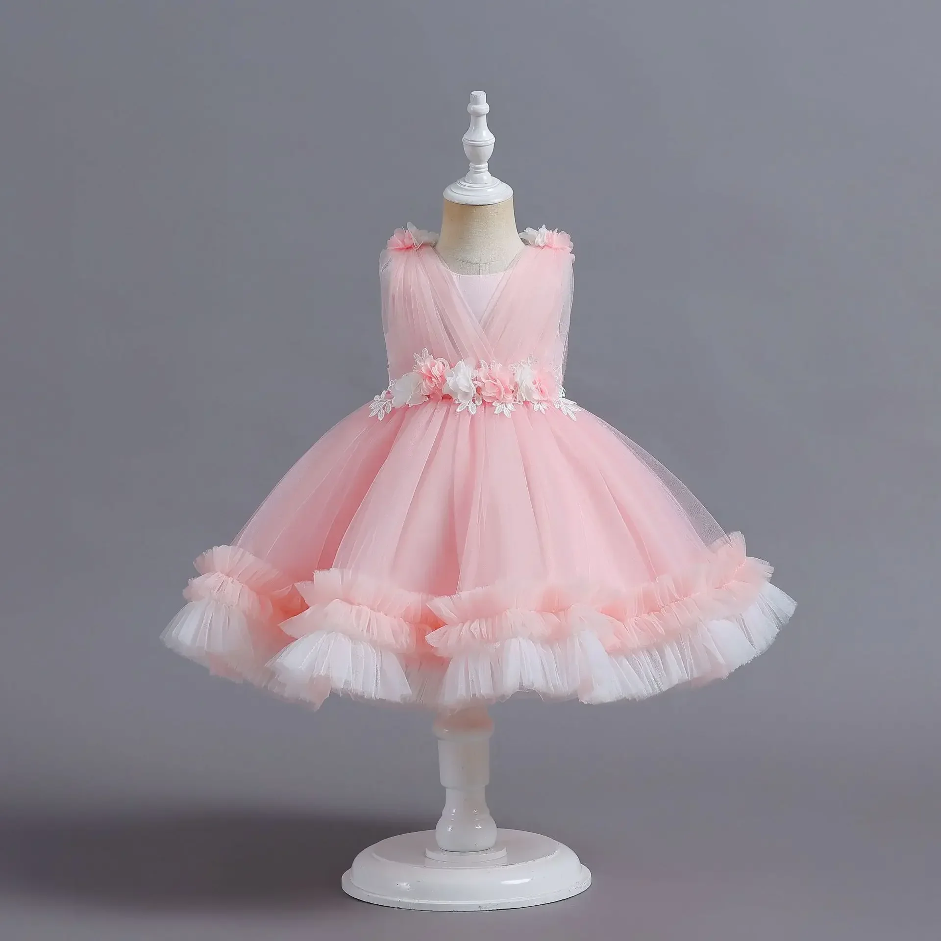 Baby Girl 1 YearElegant Toddler Clothes For Pageant Ceremony Party 0-4T Birthday Dress Layered Tulle Kids Girl Ball Gowns