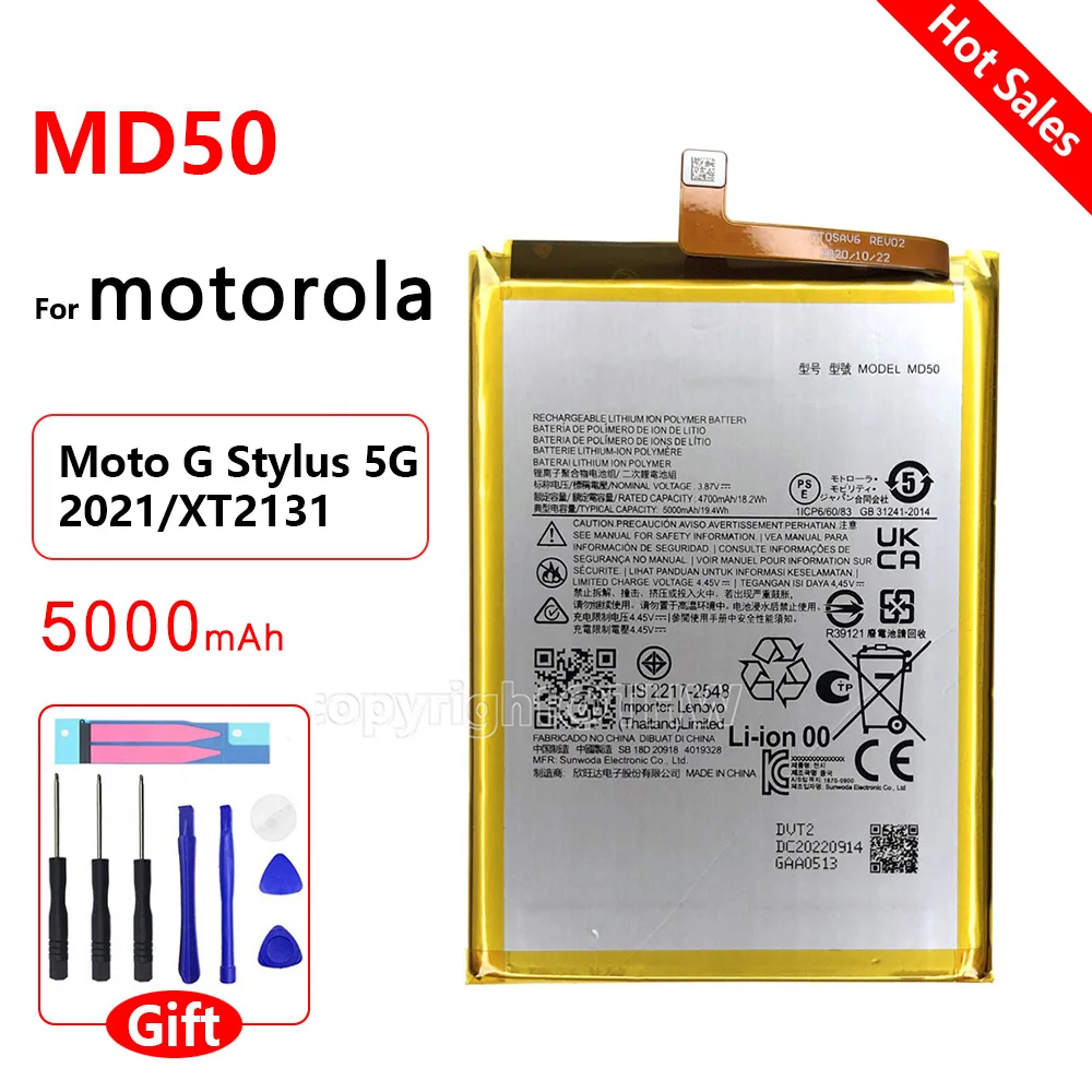 100% Original MD50 5000mAh Replacement Battery For Motorola MOTO G Stylus 5G 2021/XT2131/G Stylus 2022 Phone Batteries+Tools