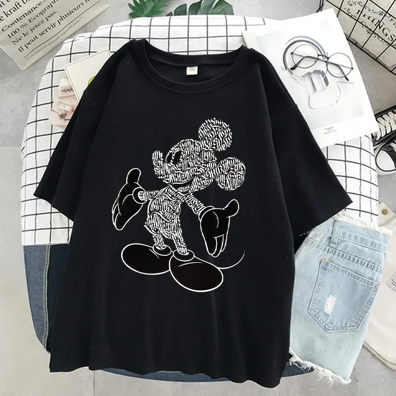 Camiseta de Mickey Mouse feminina, roupa Kawaii fofa, camiseta gráfica Anime, blusa da moda, verão, Y2k