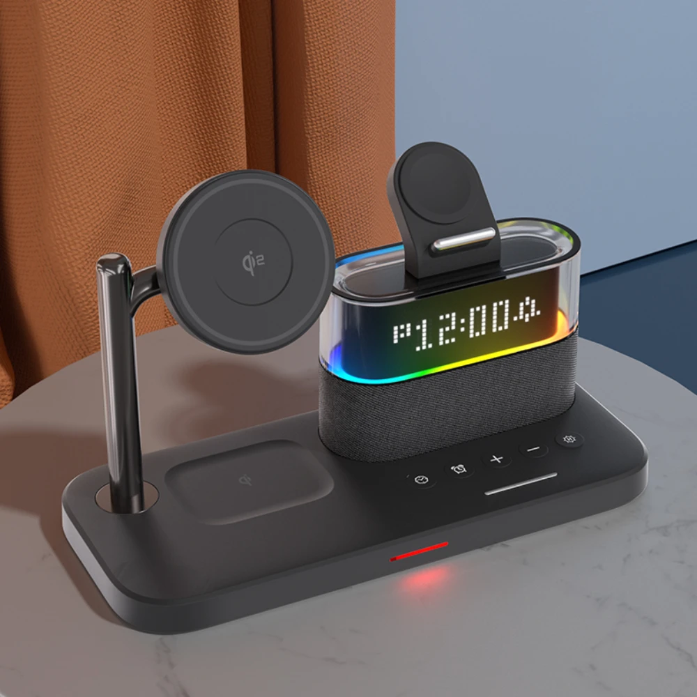 5 in 1 Magnetic Qi2 Wireless Charger with Alarm Clock for Apple, Charging Station for IPhone 16/15/14/13/12 AirPods Charger