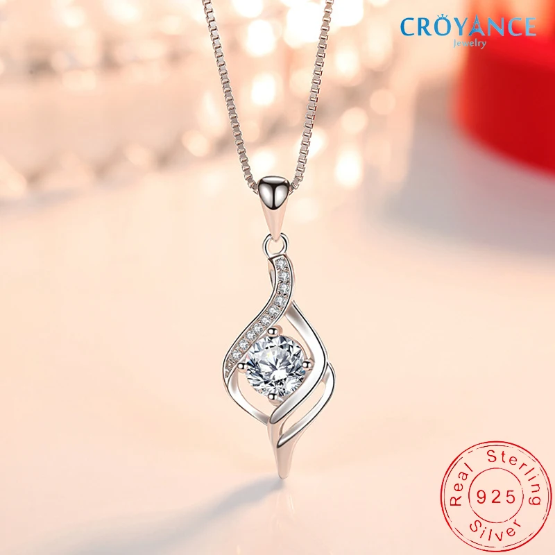 

925 Sterling Silver Fashion Fine Petal Zircon Pendant Necklaces Women Jewelry Gift Elegant Curve Symbol Purple CZ Charm Choker