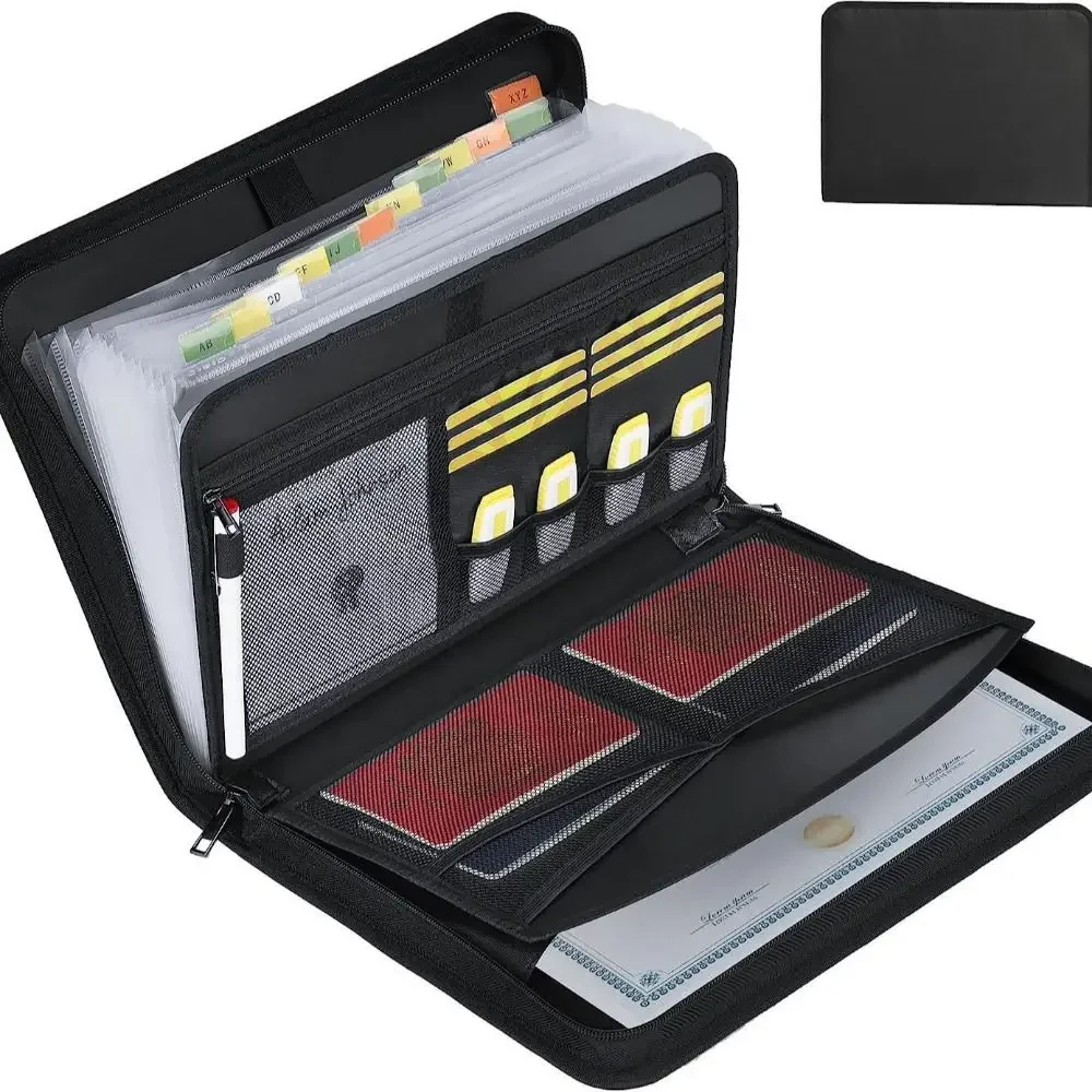 

Fireproof Expanding File Folder Waterproof Multi Pockets Accordion File Organizer Portable Zipper Closure A4 Files Briefcase