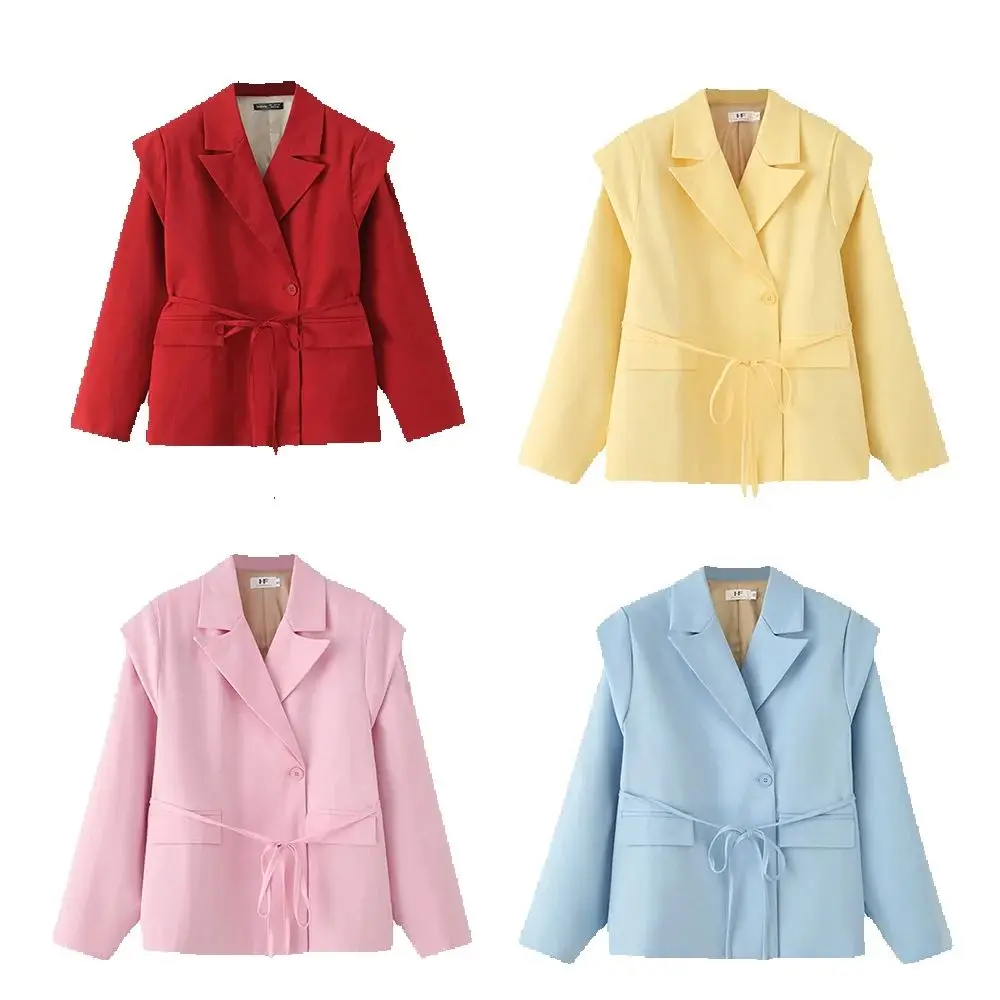 

Новинка осеннего европейского и американского женского пола: однобортный пиджак с лацканами, шнуровкой, приталенной талией, свободный крой.