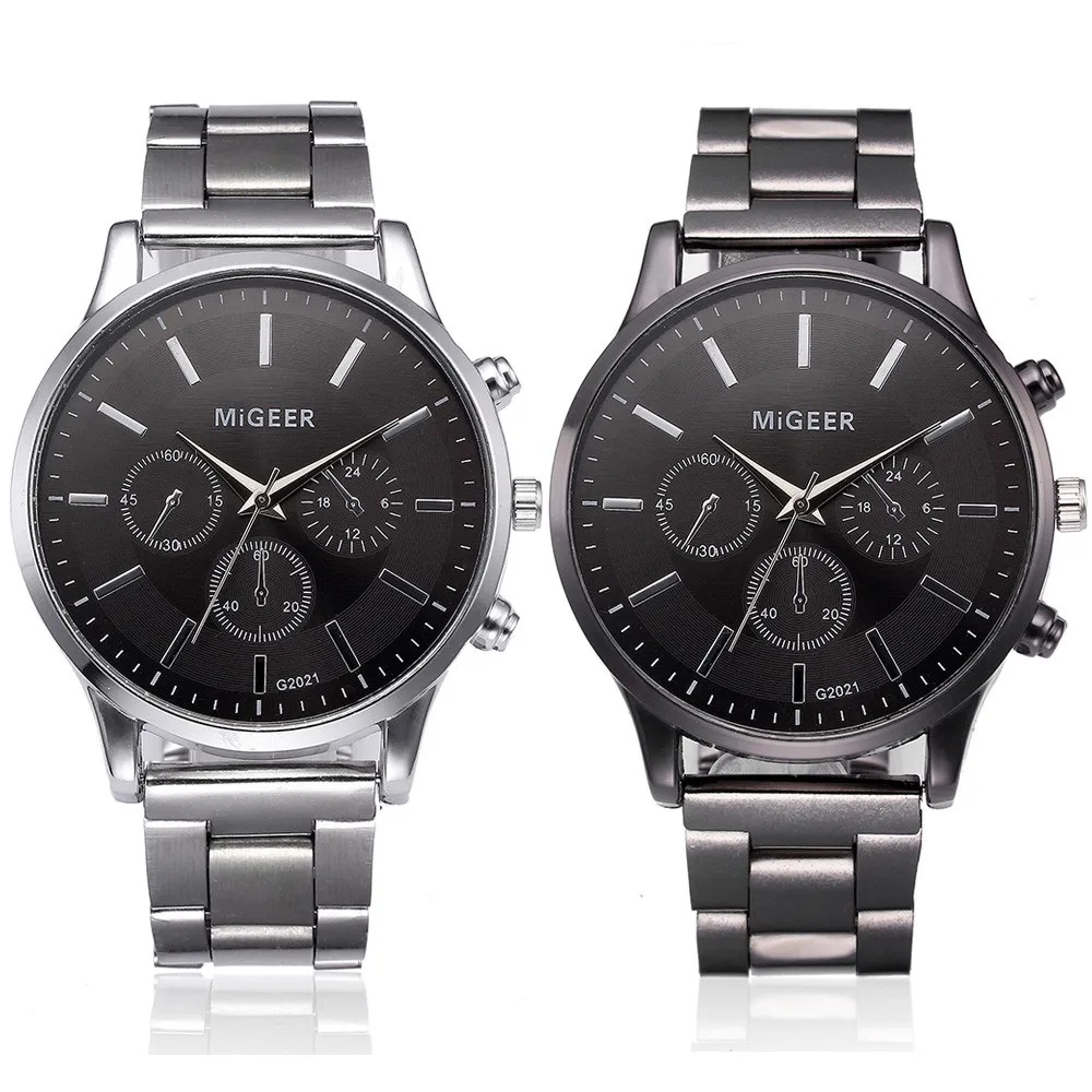 Fashion Man Crystal Stainless Steel Analog Quartz Wrist Watch