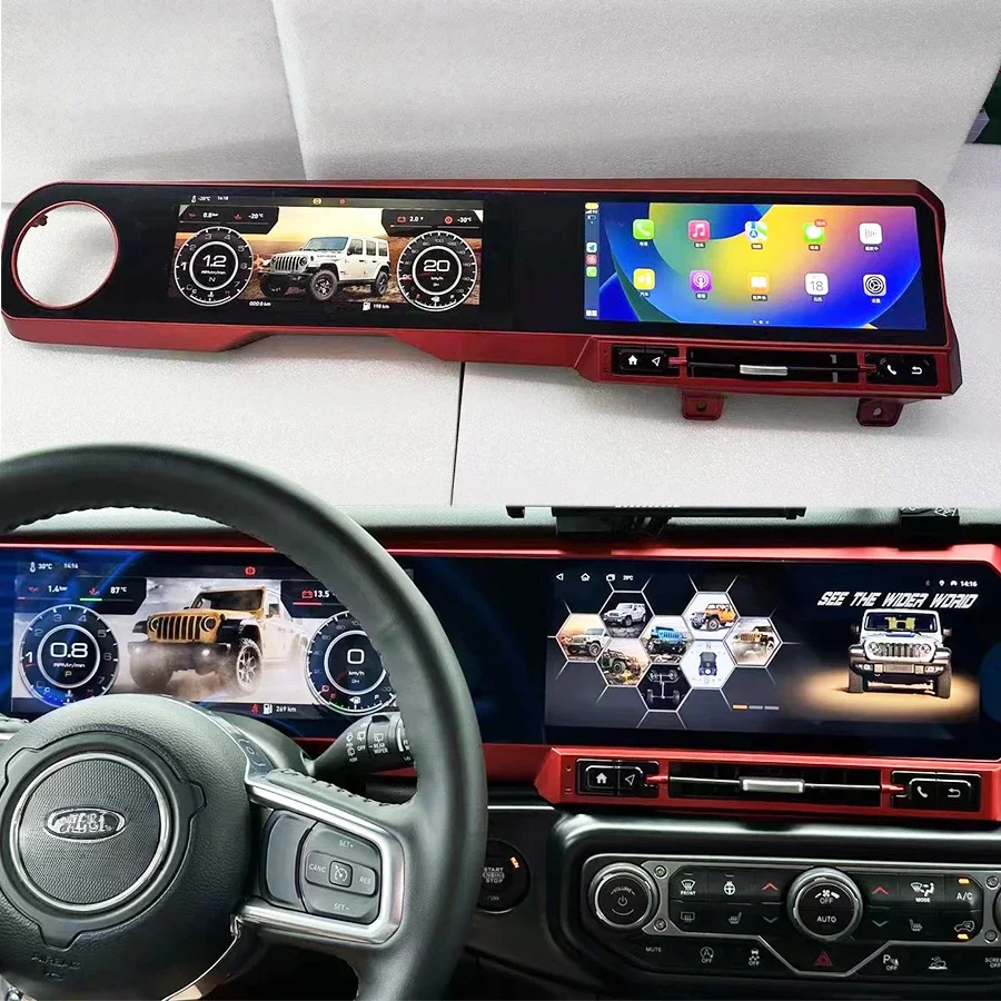 27.0 Inch  Dual Screen For Jeep Wrangle JL 2018 2019 2020 2021 Multimedia Player GPS Digital Cluster Headunit Navigation LHD RHD