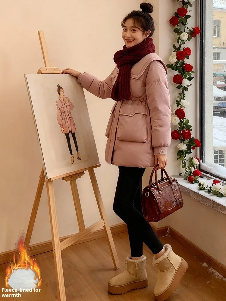 

Trendy ort Padded Jaet Women's Loose Thiened Winter Coat Warmth Faionable Commute Sle Korean Version Pure Color
