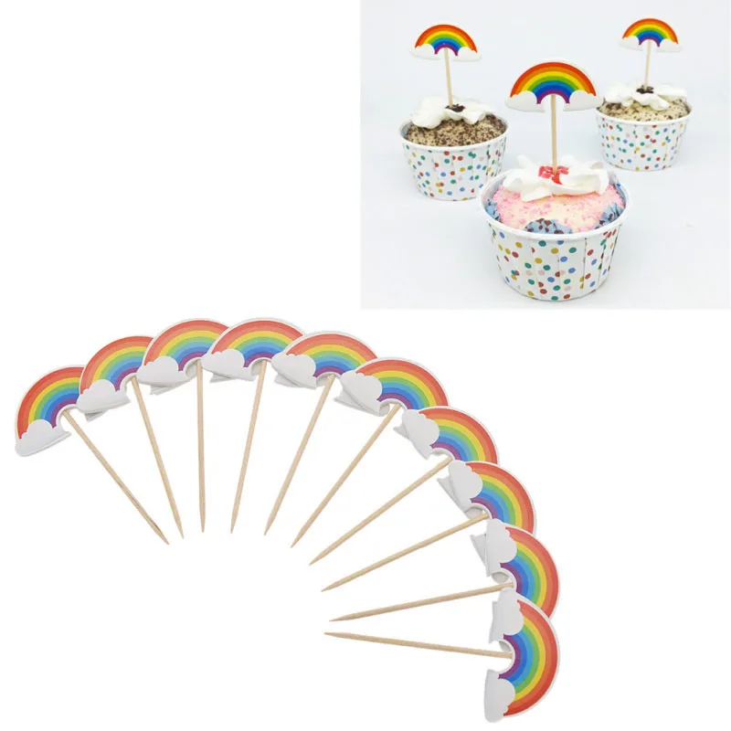 24pcs Cartoon Rainbow Cupcake Toppers Kids Birthday Party Wedding Decorations Cake Flag Supplies