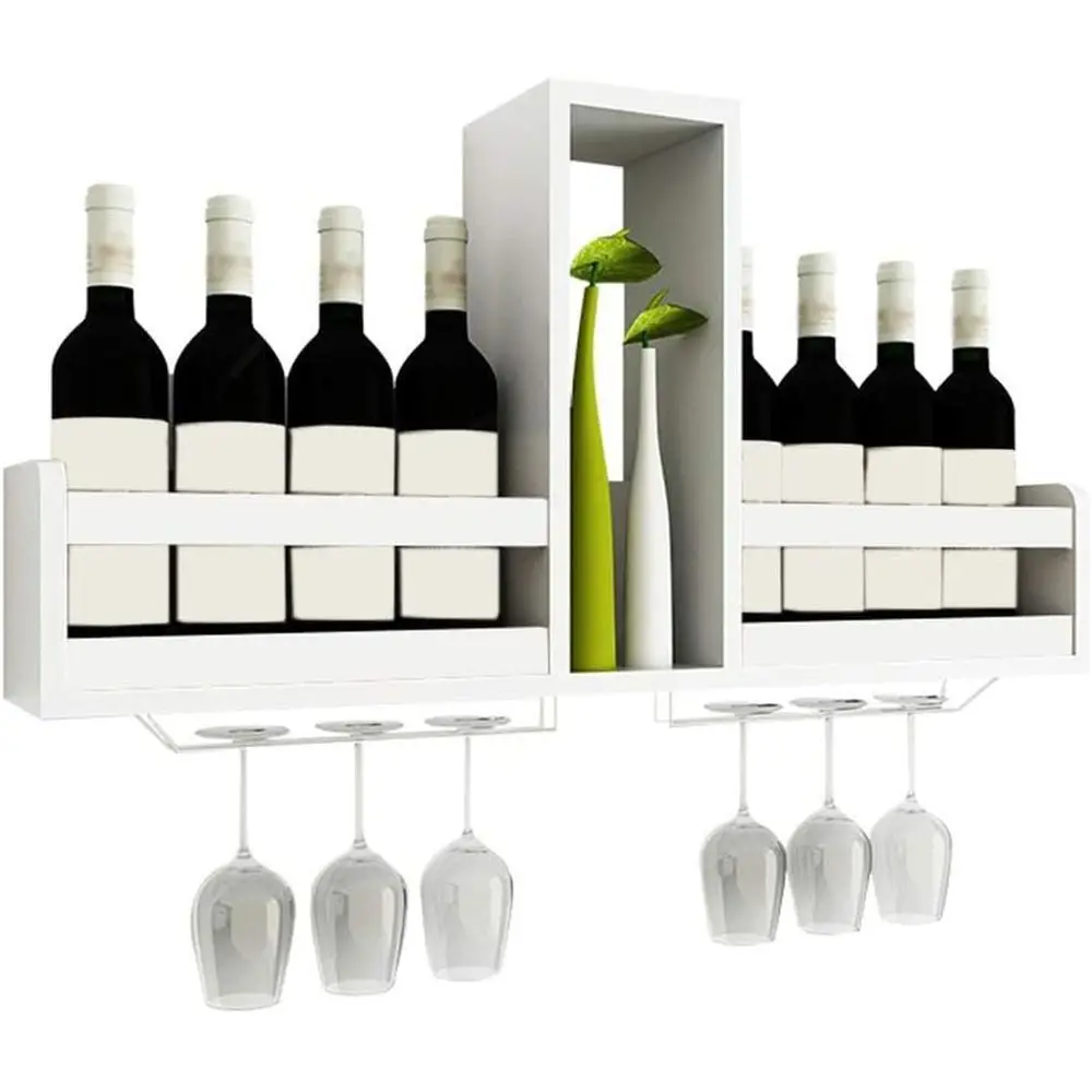 

Винтажная деревянная настенная подставка для вина с держателями на 8 бутылок и 6 бокалов, белая, 80x14.5x41см