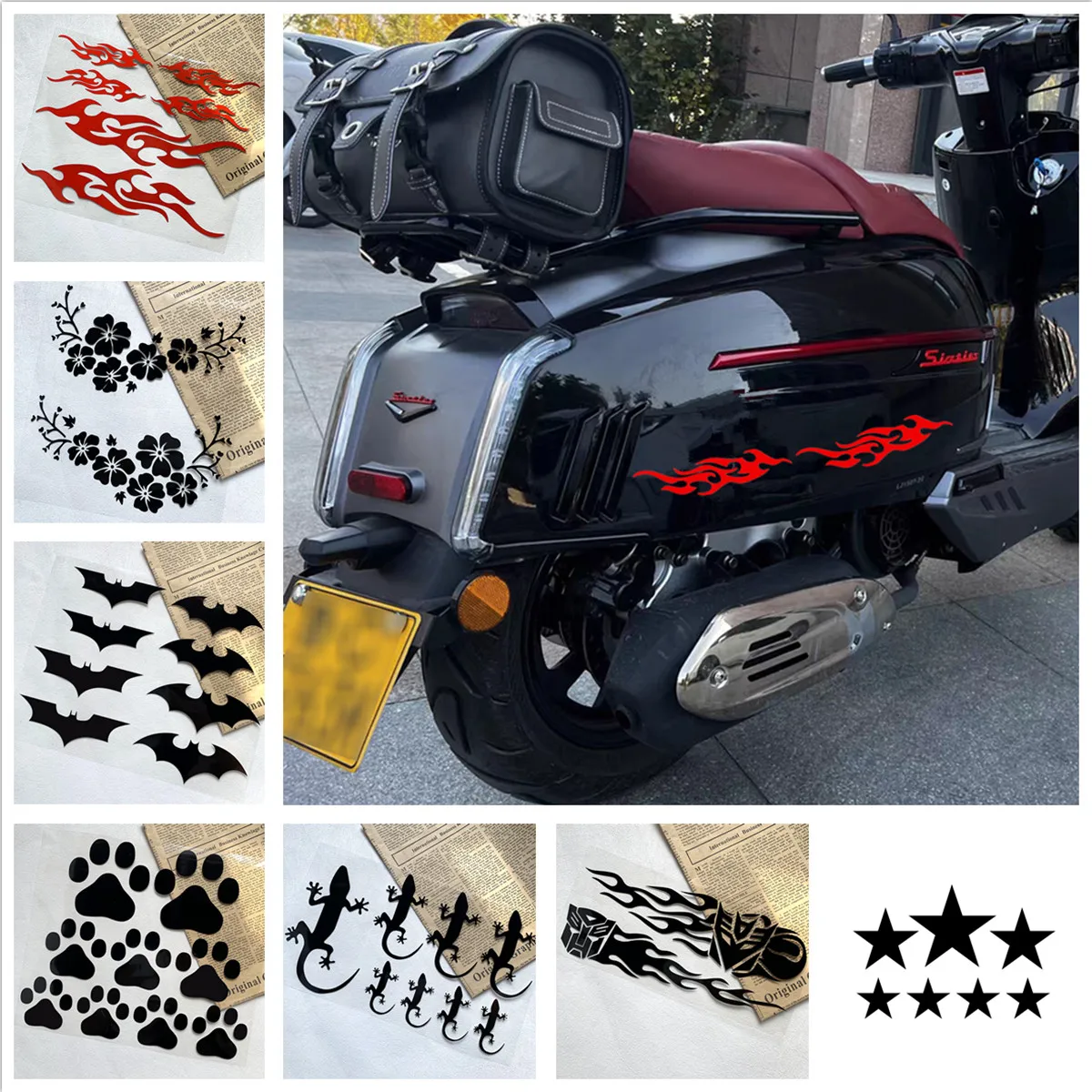 

For Coal Ball Graffiti Sticker Bats Footprint Flame Pentagram Maple Leaves Lucky Grass Creative Trend Motorcycle Car Decoration