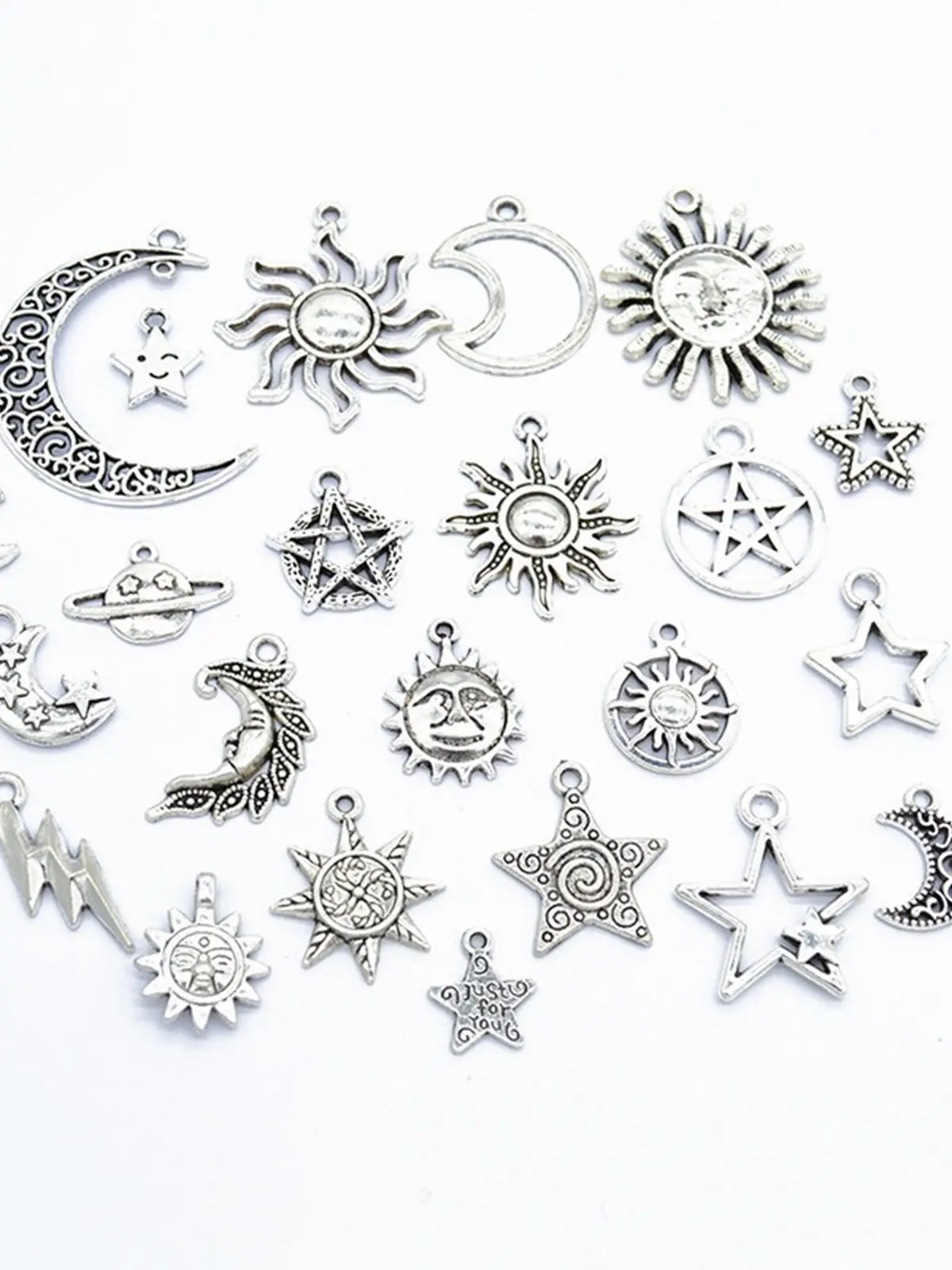 23 Tibet Silver Alloy Assorted Sun Moon Star Charm Pendants