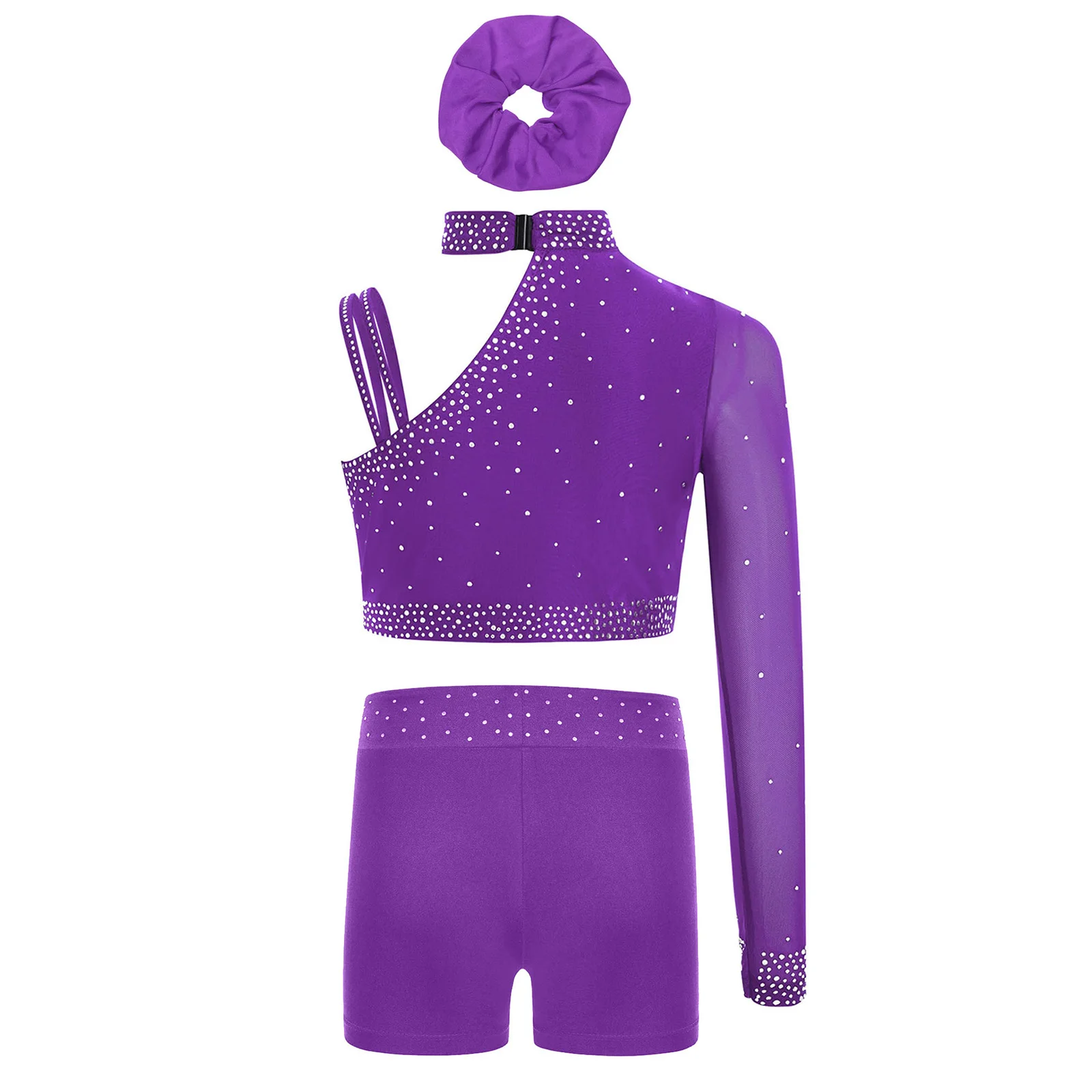 Enfants filles patinage artistique Ballet danse gymnastique acrobatie tenue une épaule strass haut court avec short bandeau