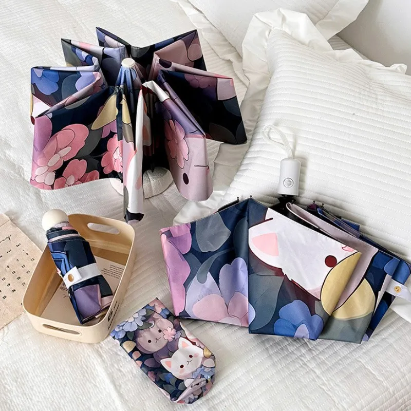 

Automatic Cat Cartoon Folding Cute Umbrella, Weather and Rain Sun Umbrella, Portable Sunscreen Ultraviolet Parasol