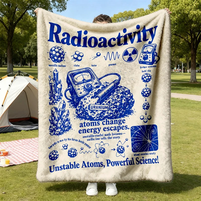 Vintage Radioactivity Flannel Blanket, Nuclear Physics Flannel Throw, Science Teacher Gift Cozy Blanket Warm Blanket