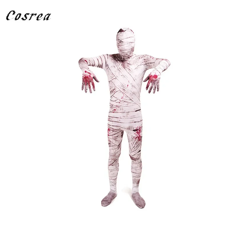 Movie Scary Mummy Cosplay Costume Adult Kids Men Mummy Costumes Mask Zentai Bodysuit Spandex Suit Halloween Costumes Women Man