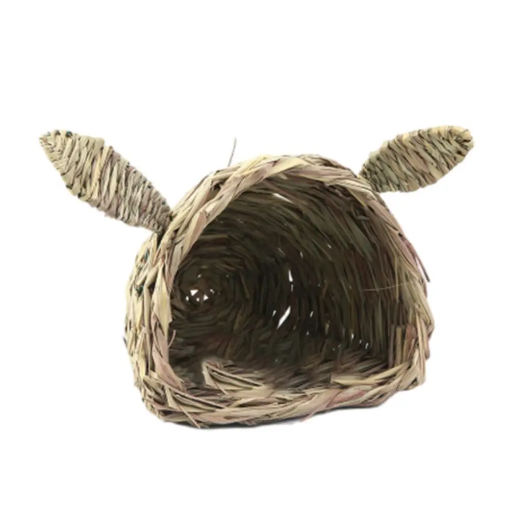 

Breathable Bunny Grass Nest Hand-Woven Bite Resistant Rabbit Straw Nest with Ear Hamster Straw House