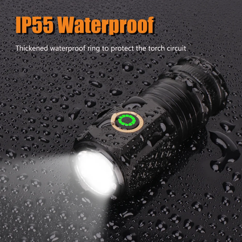 BORUiT Powerful 1200LM LED Flashlight Type-C Rechargeable 18360 Torch Waterproof Emergency Camping Fishing Lantern