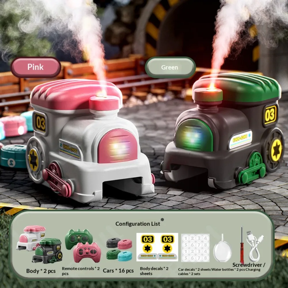 Remote Control Greedy Little Train Toy with Spray Effect Sound Magnetic Greedy Snake Battle Game Competitive Electric Train Toy