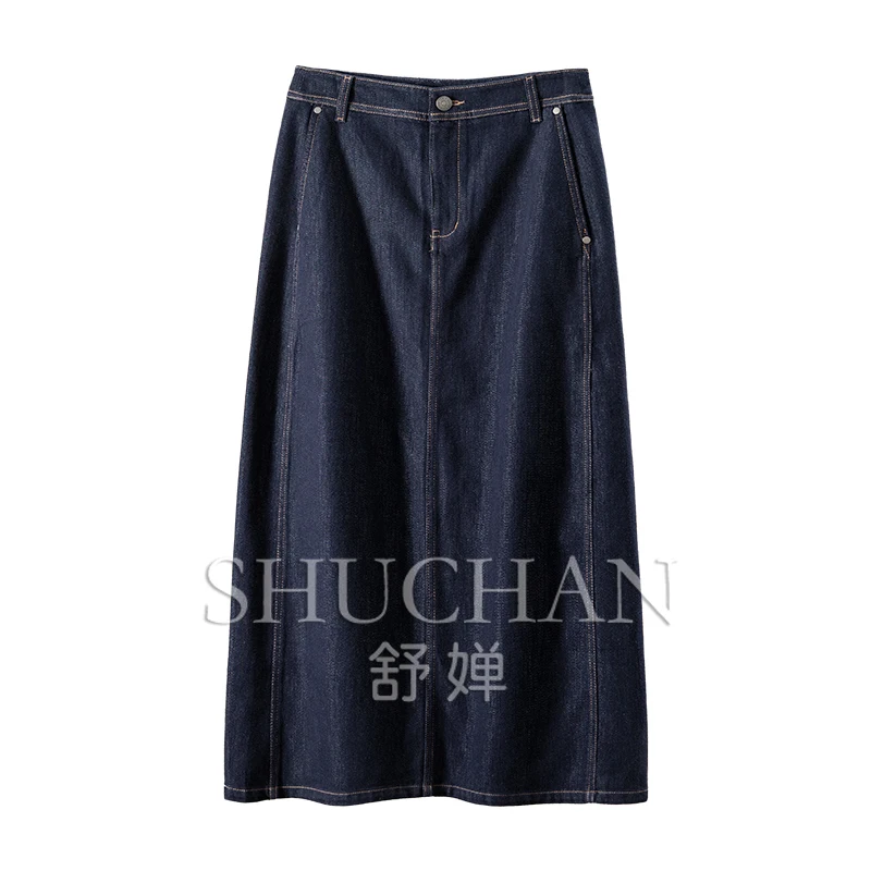

Cut High Waist, Thin Flash Hips A-character Denim Skirt Women's 2Y15 Long Skirts for Women Faldas Mujer Moda 2025