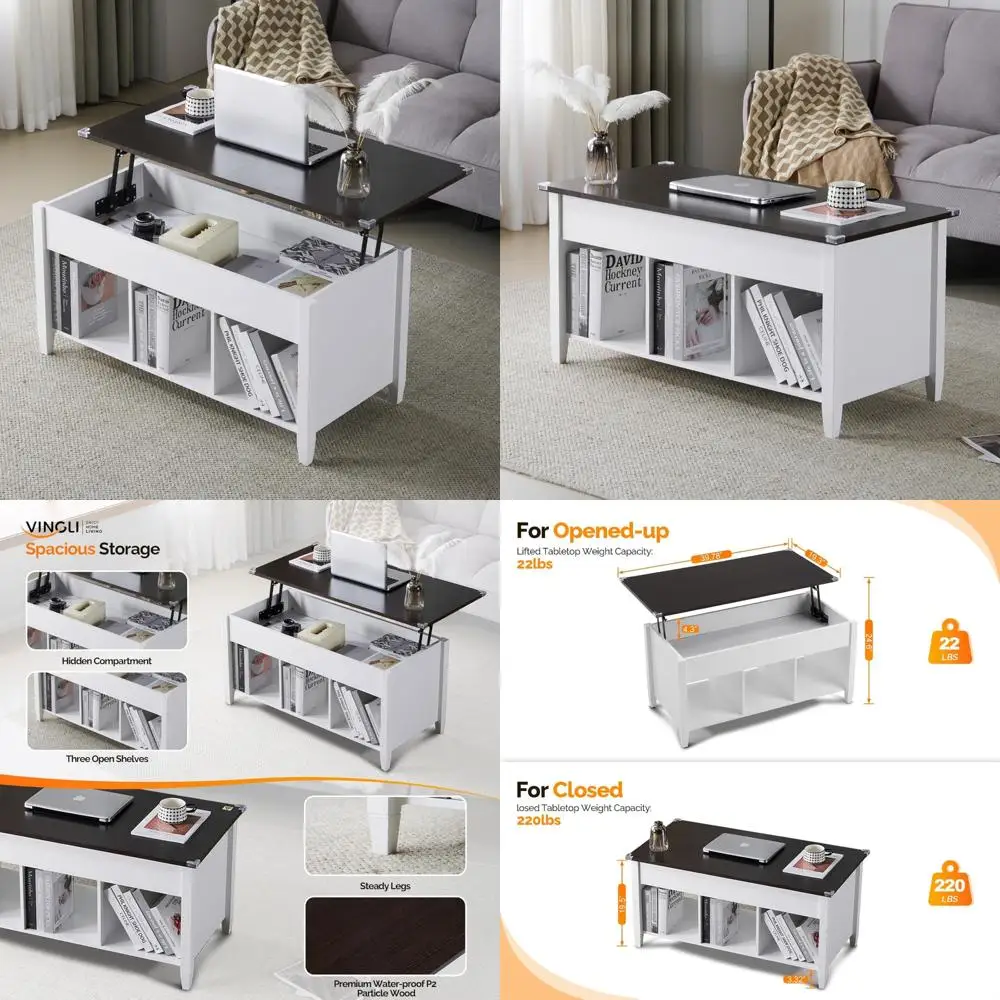 

Rustic Grey Farmhouse Style Lift Top Coffee Table with Storage Shelf and Hidden Compartment for Living Room