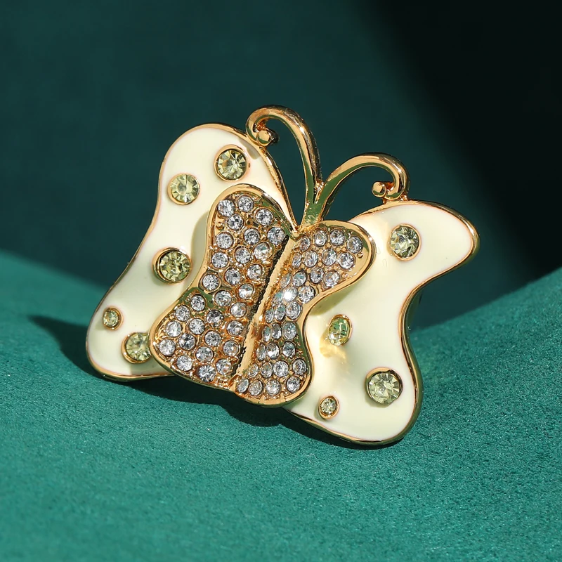 

Vintage Large Antique Gold Plated Butterfly Rings White Enamel Jewelry Luxury Retro Rhinestones Accessories 2026 Birthday Gifts
