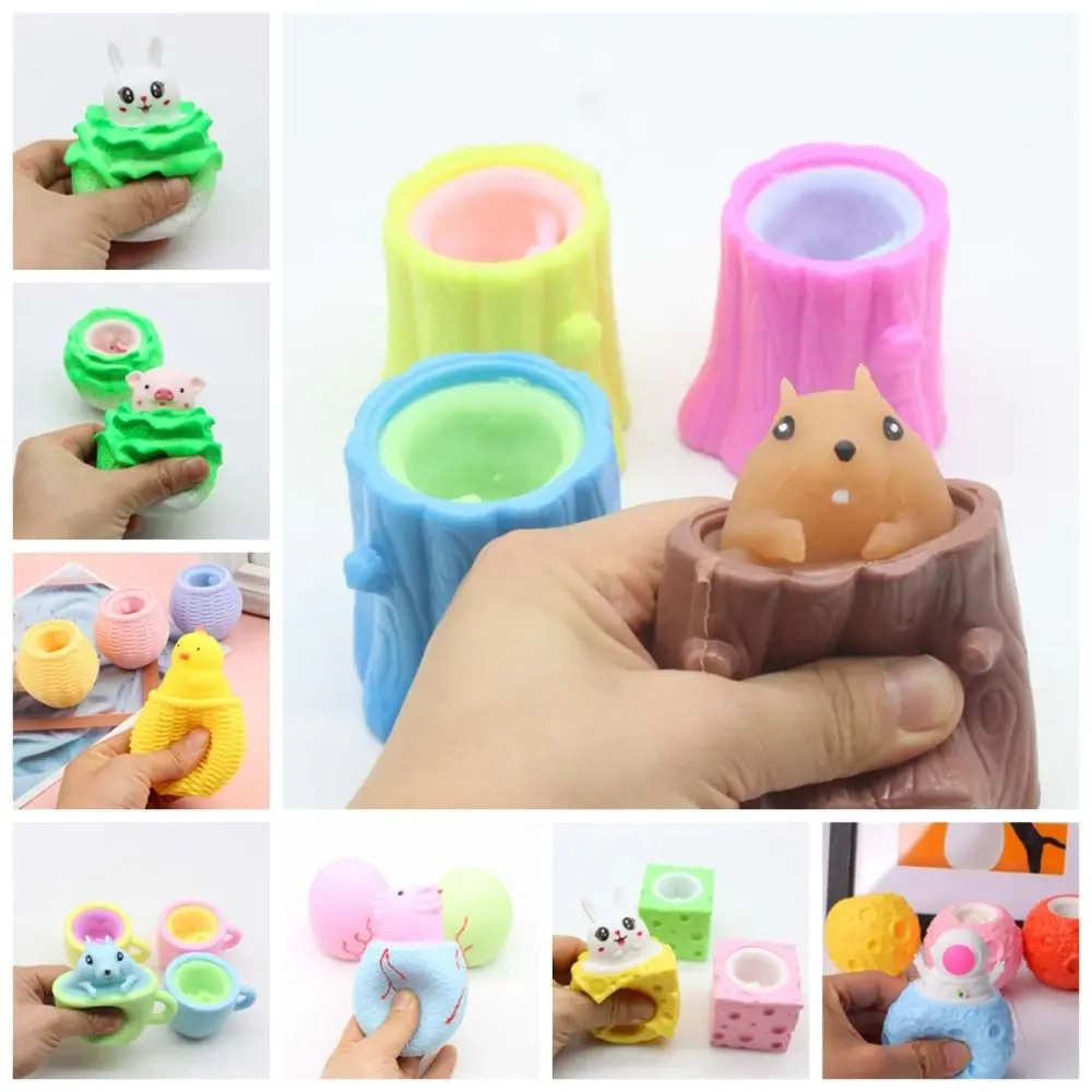 Cute Mouse and Cheese Pop Up Mouse and Cheese Tea Cup Squirrel Cabbage Pig Cartoon Design Cabbage Rabbit Children Adult Toys