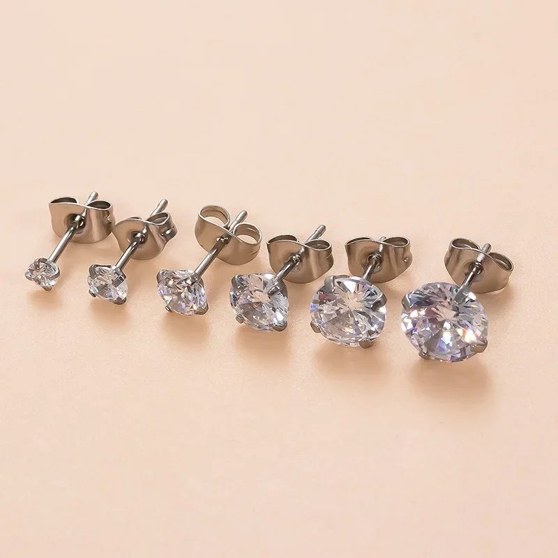 2pcs 3-8mm Zircon Stainless Steel Stud Earrings for Women Push-back Earplugs Ear Bone Stud Cartilage Ear Stud Single