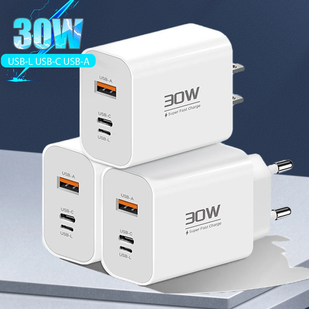 30W USB Type C Travel Charger For iPhone iPad Samsung Xiaomi Tablet Laptop Universal USB-C Fast Charging Chargers EU/US/UK Plug