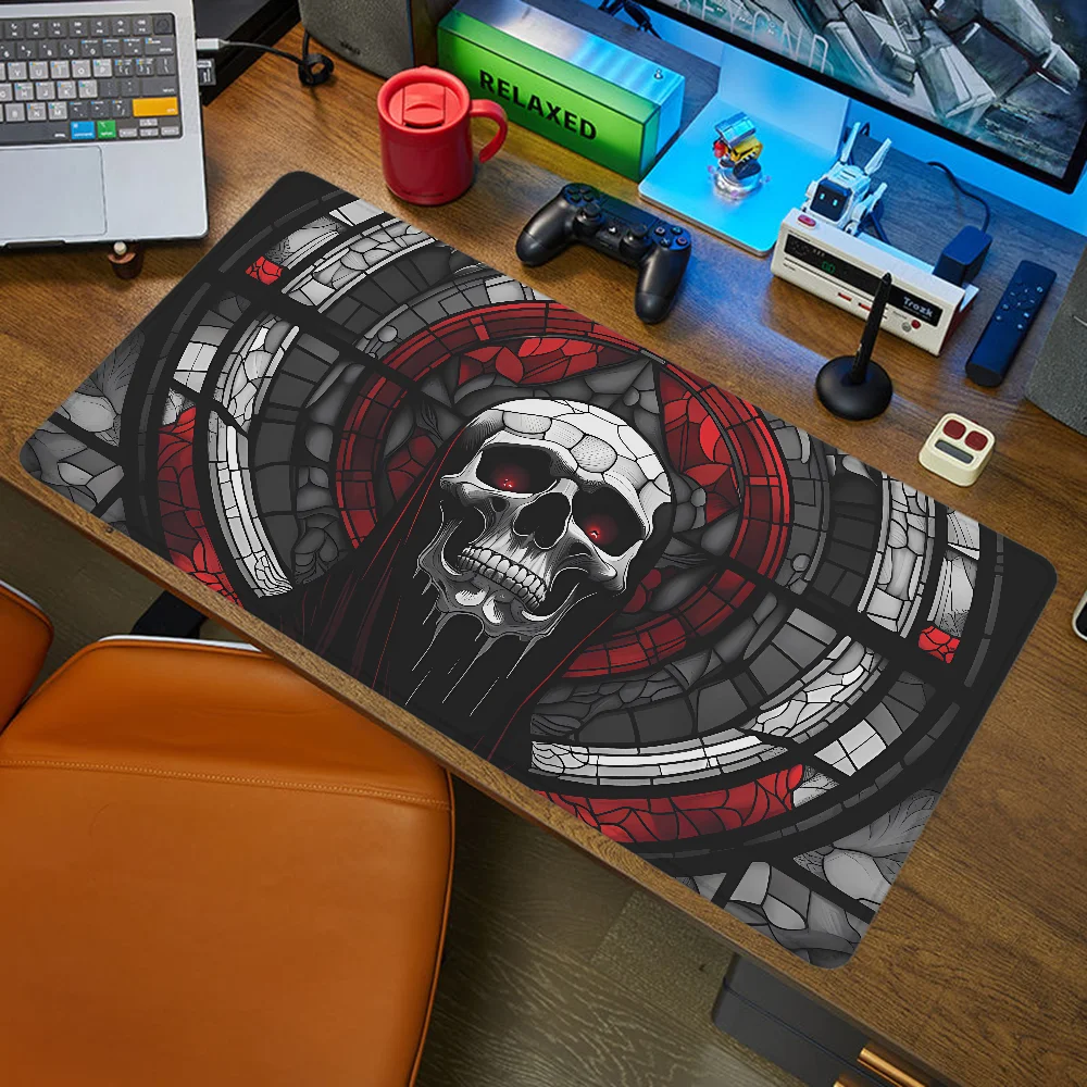 Xxl Mouse Pad 900x400 Pc Gaming STAINED GLASS SKULL OF THE FALLEN SAINT Accessories Desk Mat Desktops Mousepad Mats Keyboard