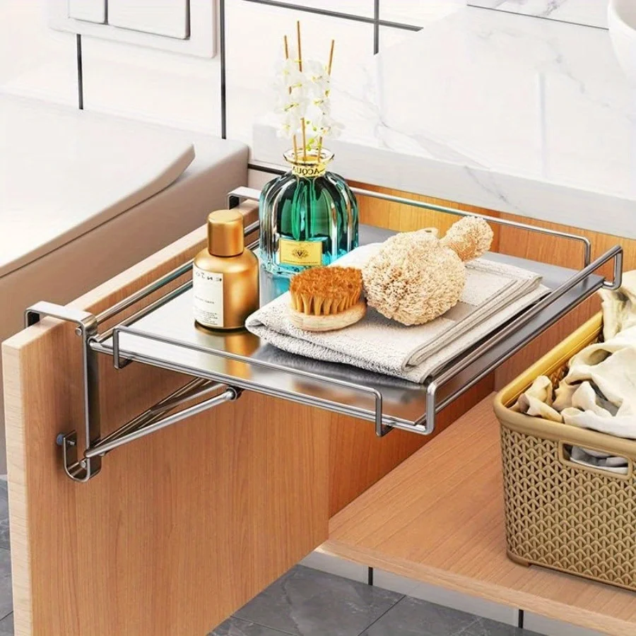 

Foldable Shelf Stainless Steel Kitchen Hanging Table Board Bathroom Storage Rack Cabinet Door Organizer Standing Shelf Duty