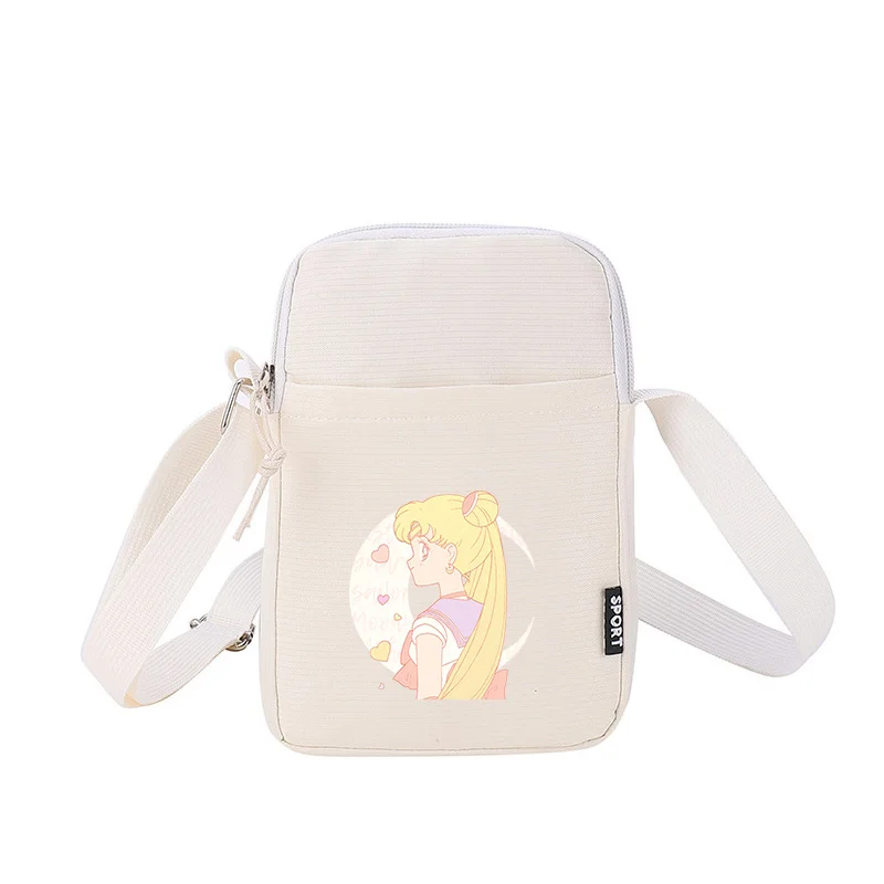 Sailor Moon Shoulder Bag Cartoon Phone Bags Pocket White Purple Crossbody Square Pack Women Outdoor Travel Portable Pouch Gift