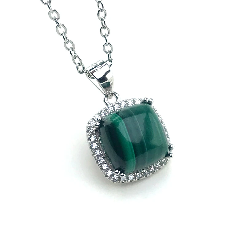 

Natural Malachite Pendant Sterling 925 Silver Gemstone 10mm Jewelry Necklace for Woman Wedding Party Birthday Gift with Chain